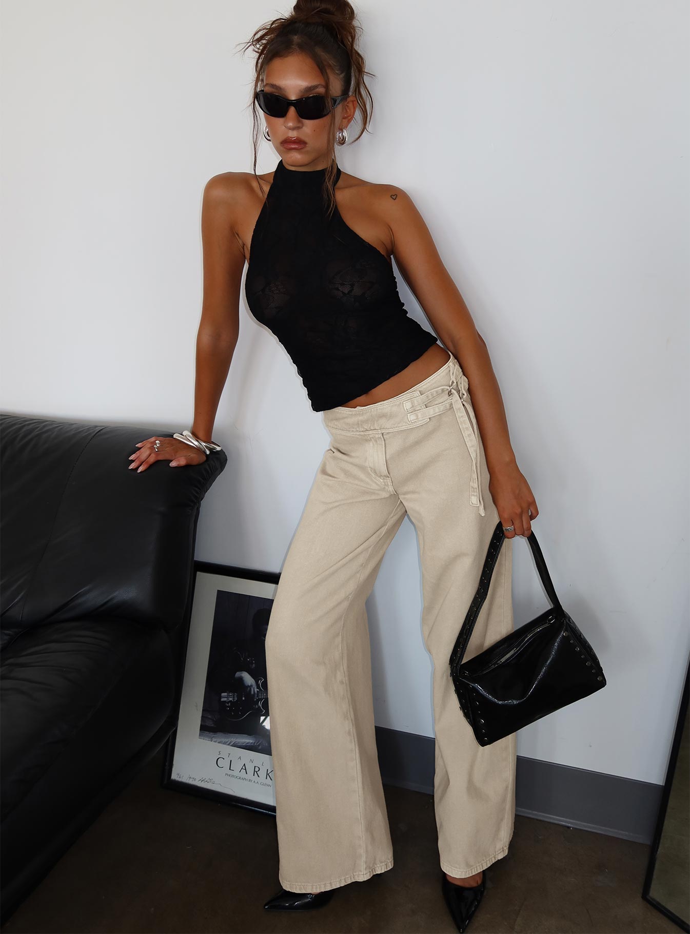Boxie Mid Rise Wide Leg Jeans Cream