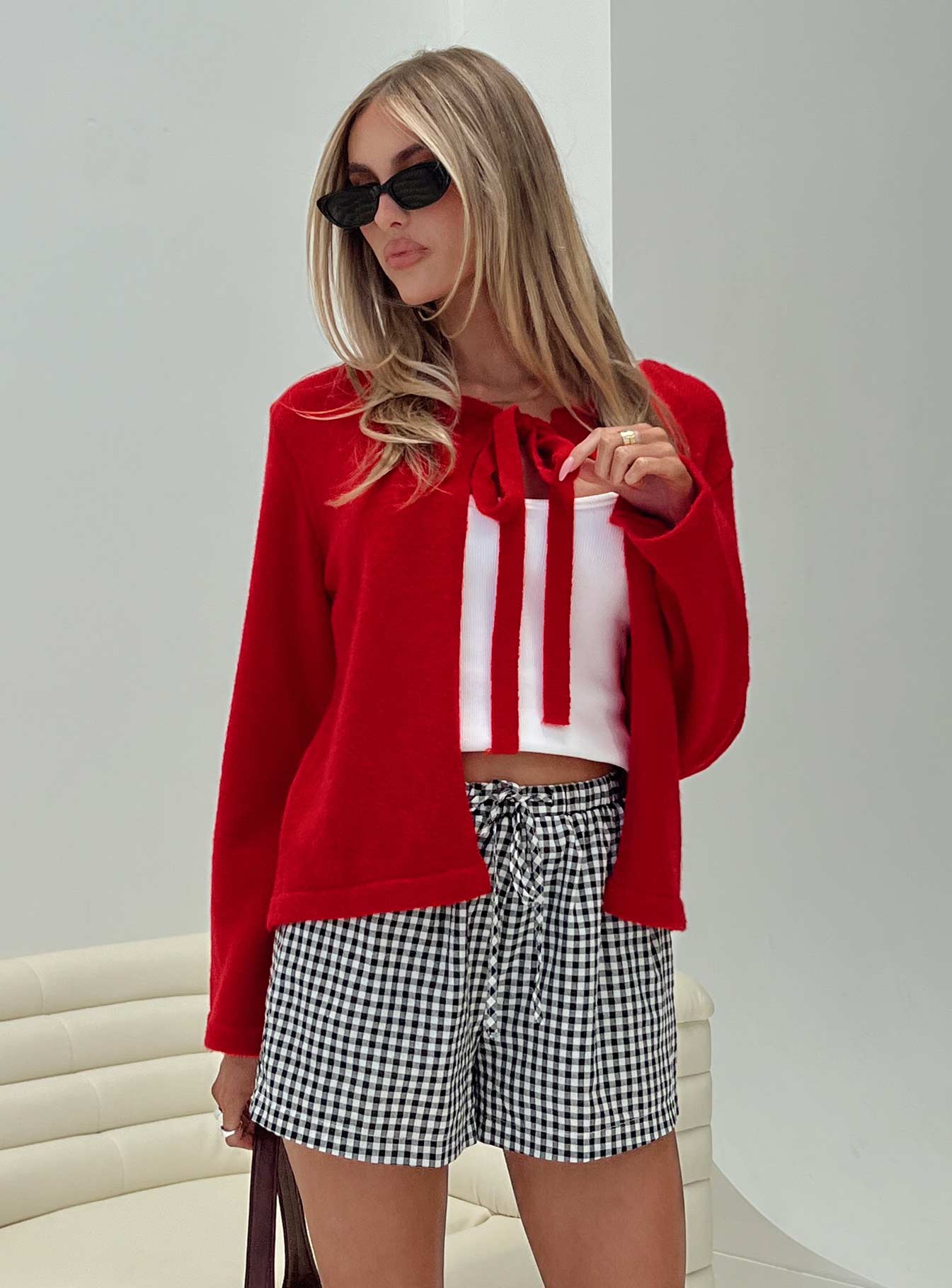 Norine Tie Up Knit Sweater Red