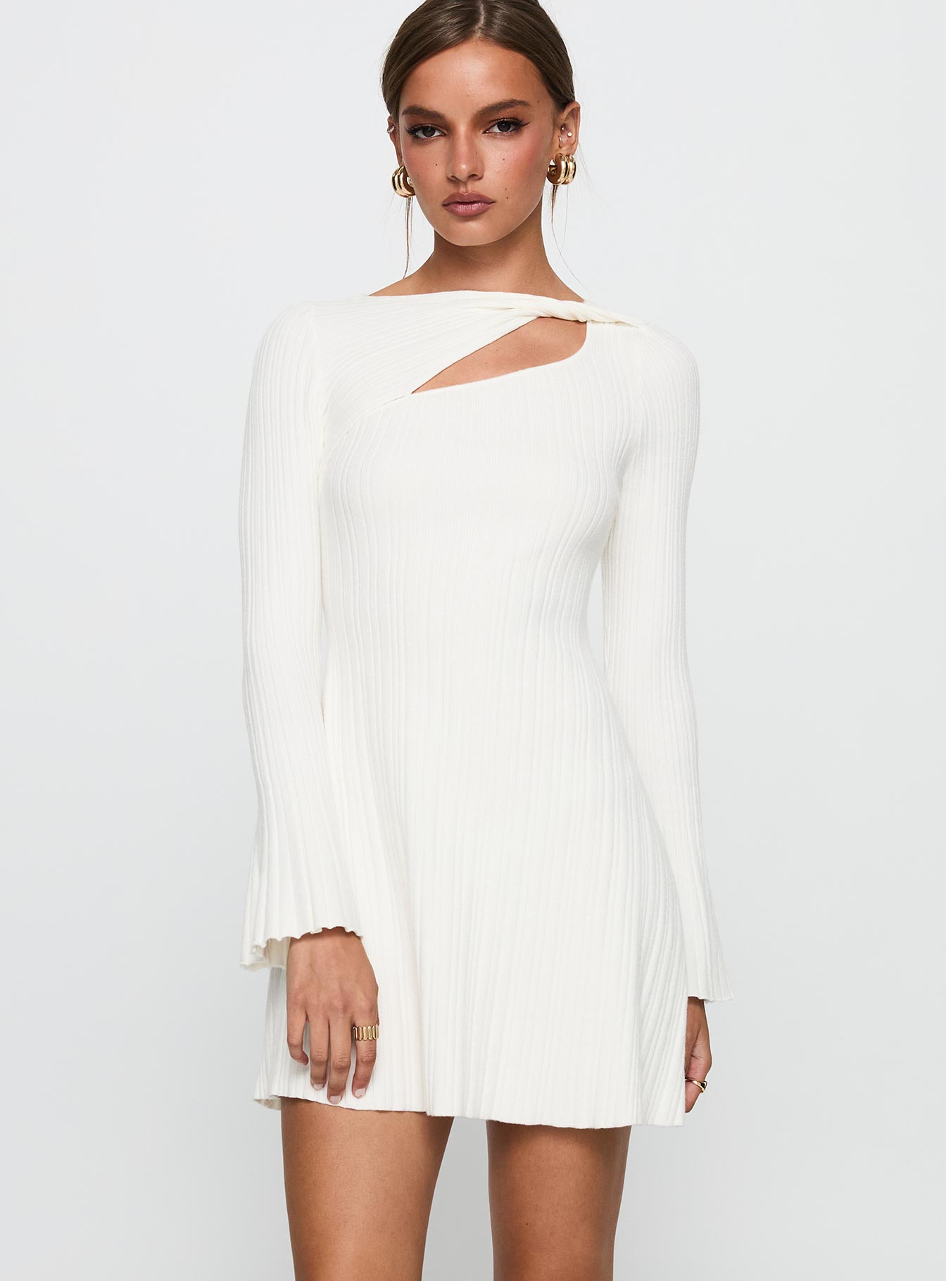 Terraces Long Sleeve Mini Dress White