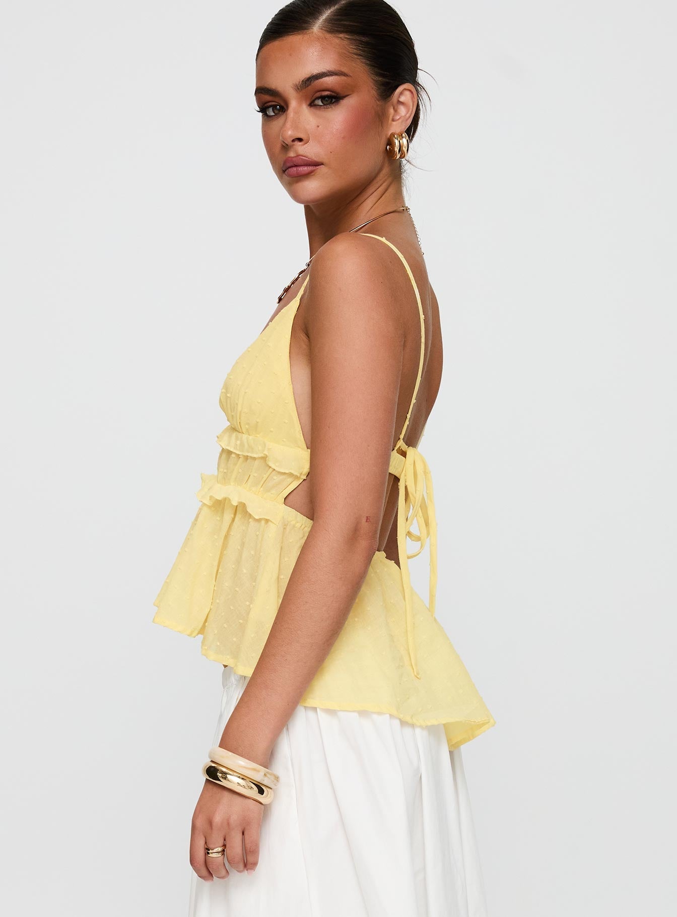 Blondelle Frill Detail Top Yellow
