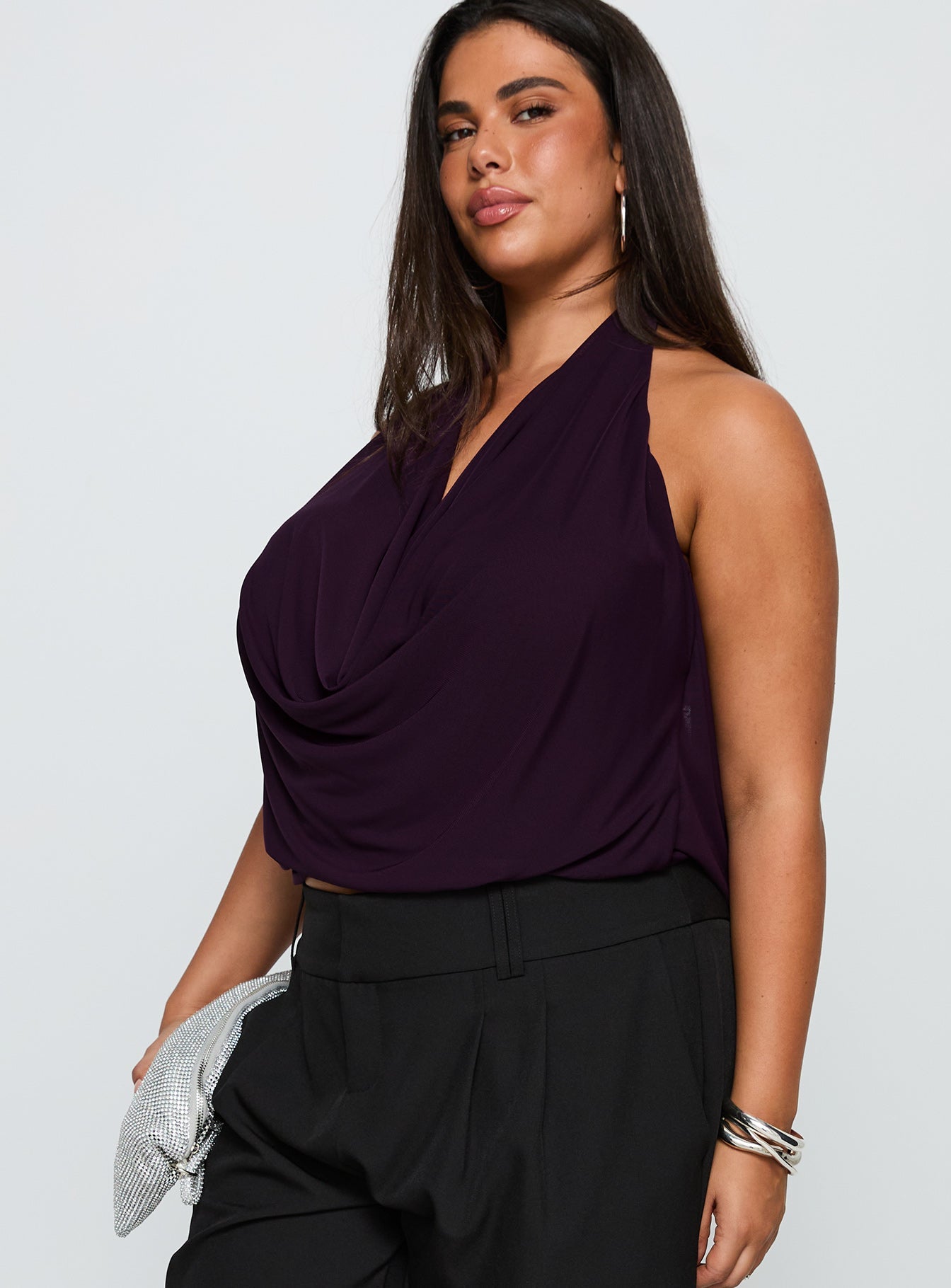 Carefree Days Cowl Neck Top Purple Curve