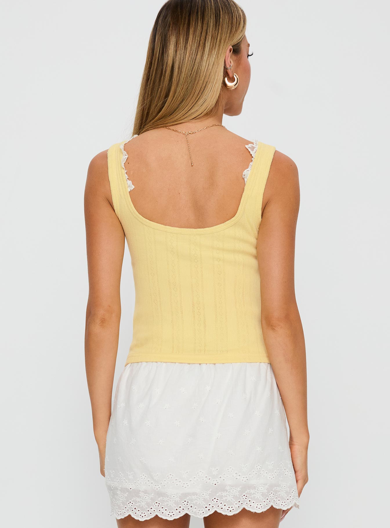 Sole Purpose Lace Trim Top Yellow