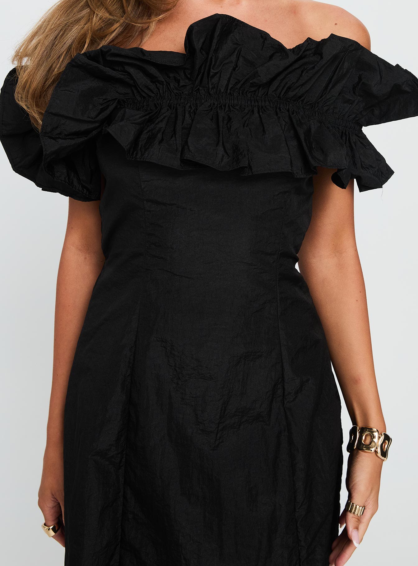 Rozetta Frill Neck Mini Dress Black