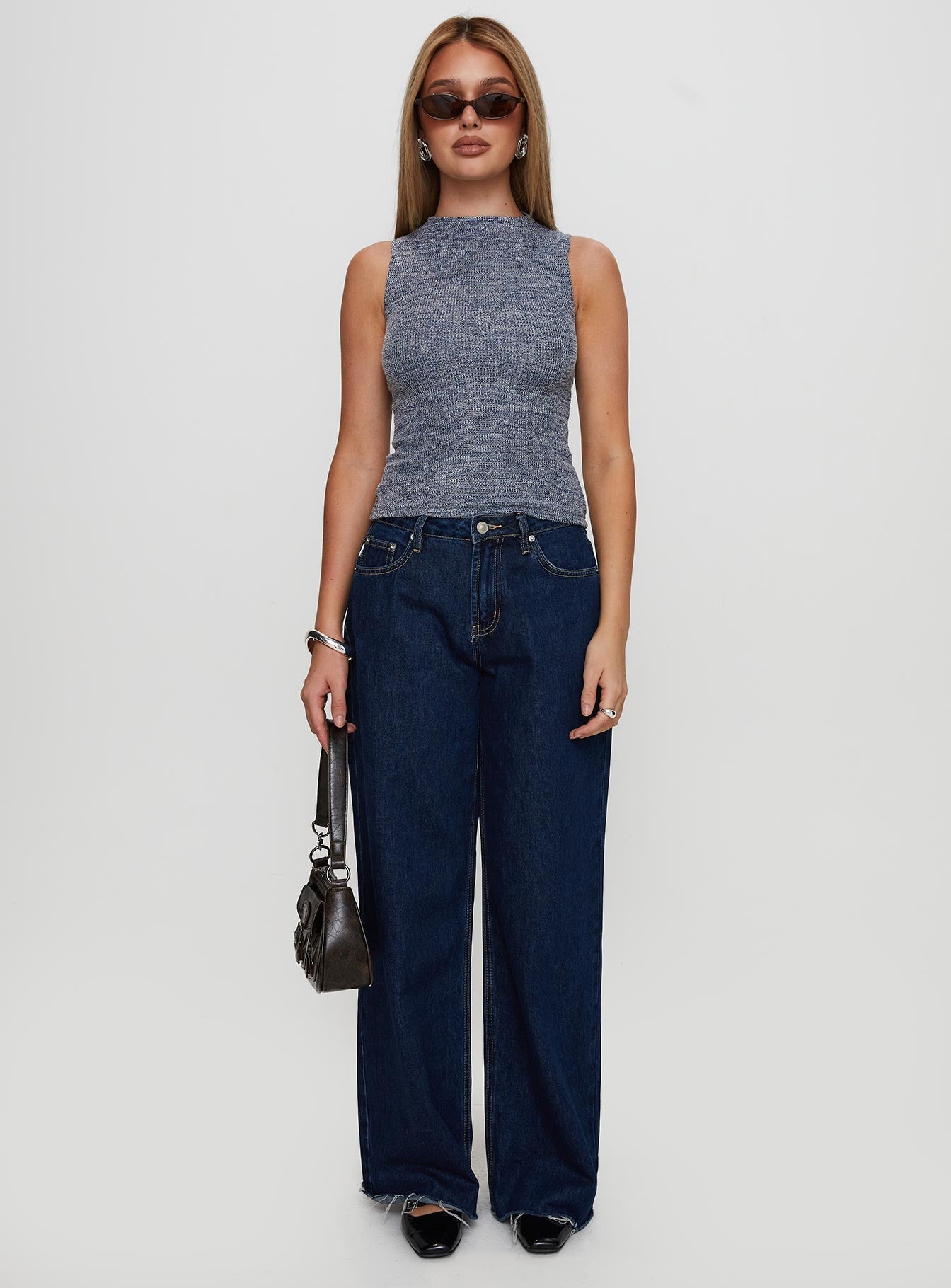 Get It Together High Neck Top Blue Marle