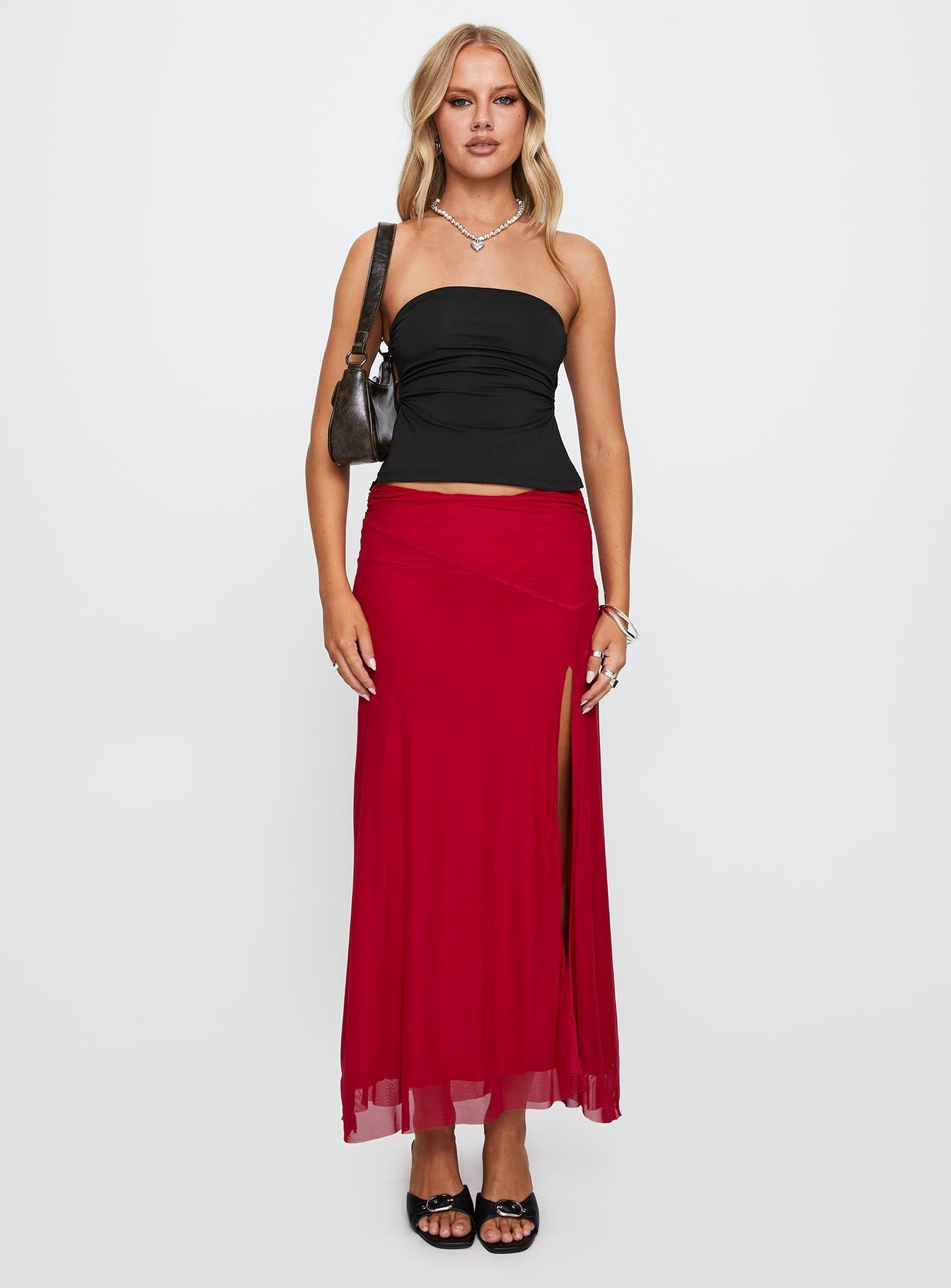 Quancita Mesh Maxi Skirt Red