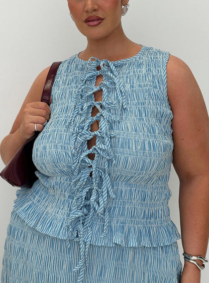 Songbird Shirred Maxi Dress Blue Curve