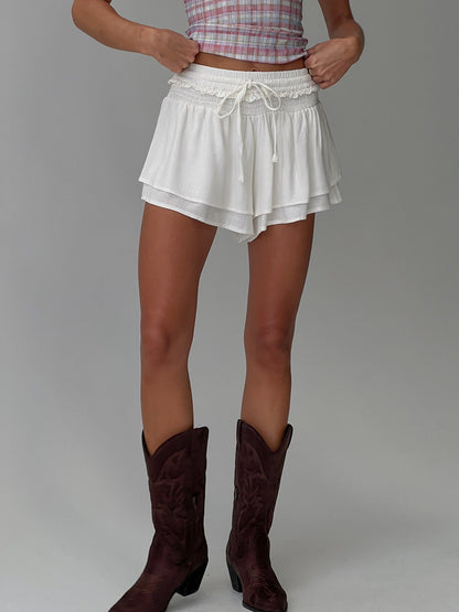 Poppylane Frill Tiered Mini Shorts White
