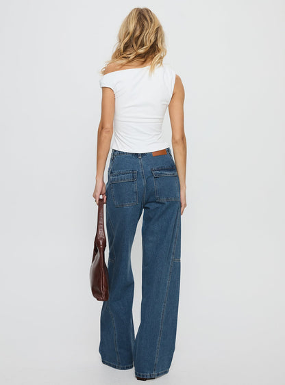 Bruiser Mid Rise Wide Leg Jeans Mid Blue Wash