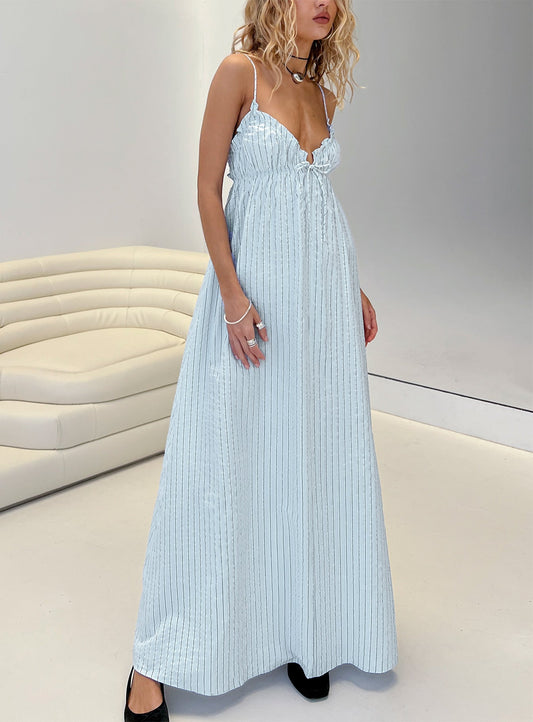 Avelyn Shirred Maxi Dress Blue Stripe