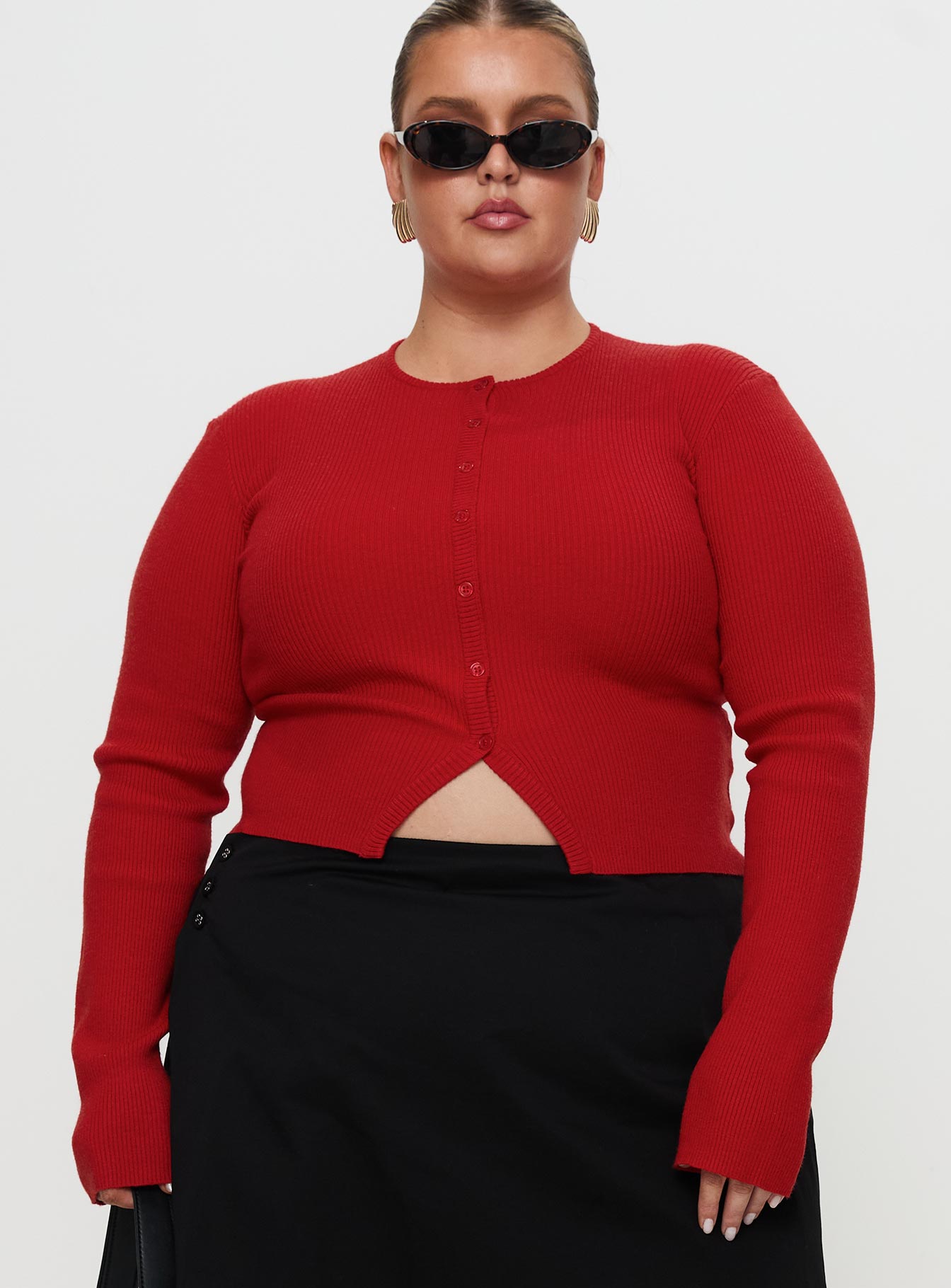 Suzu Long Sleeve Knit Top Red Curve