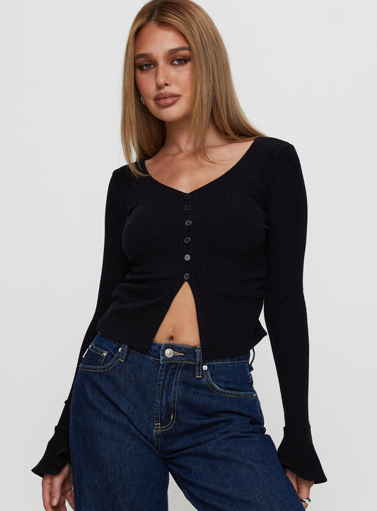Take My Time Long Sleeve Top Black