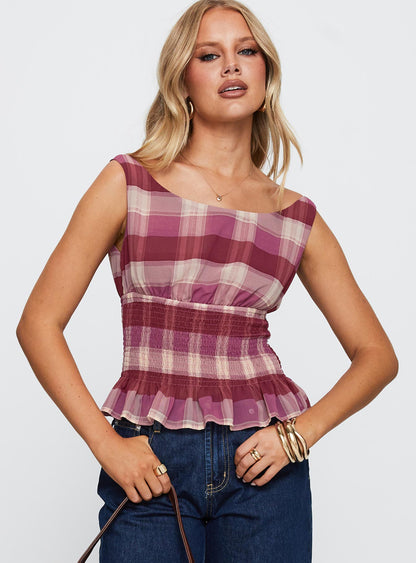 Sweet Honey Frill Top Pink Check
