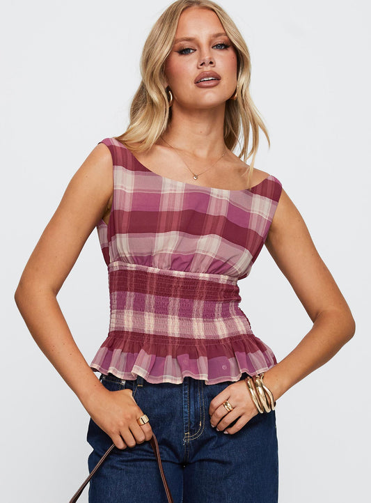 Sweet Honey Frill Top Pink Check