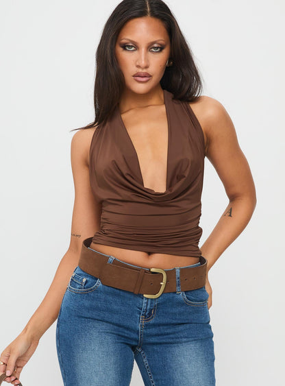 Remarkable Plunged Cowl Neck Top Brown