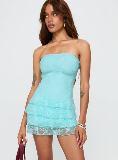 So Gorgeous Strapless Frill Playsuit Blue