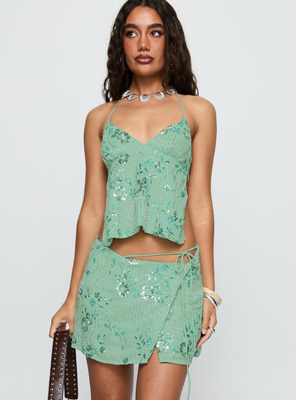 What A Coincidence Beaded Mini Skirt Teal