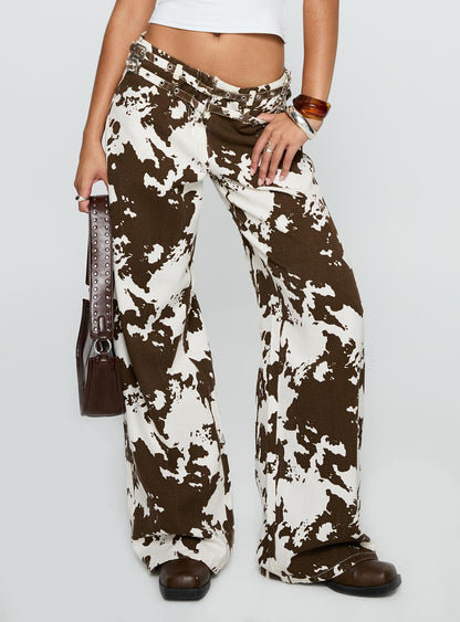 Baccarat Mid Rise Wide Leg Belted Pant Cow Print