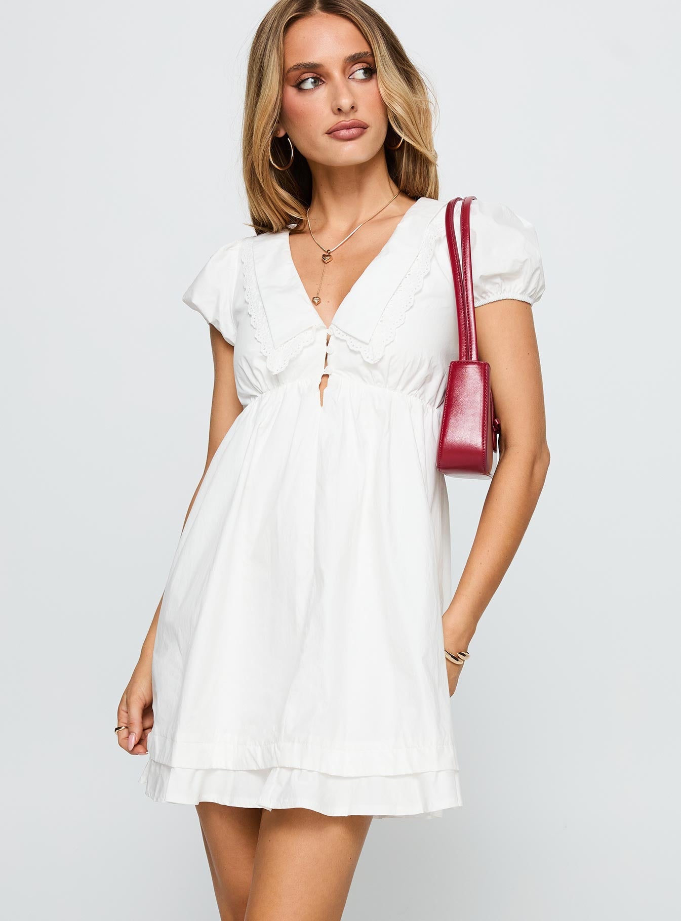 Sailoh Puff Sleeve Baby Doll Mini Dress White
