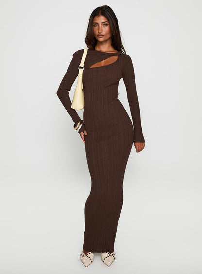 Gyselle Long Sleeve Maxi Dress Brown