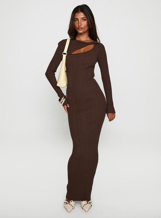 Gyselle Long Sleeve Maxi Dress Brown