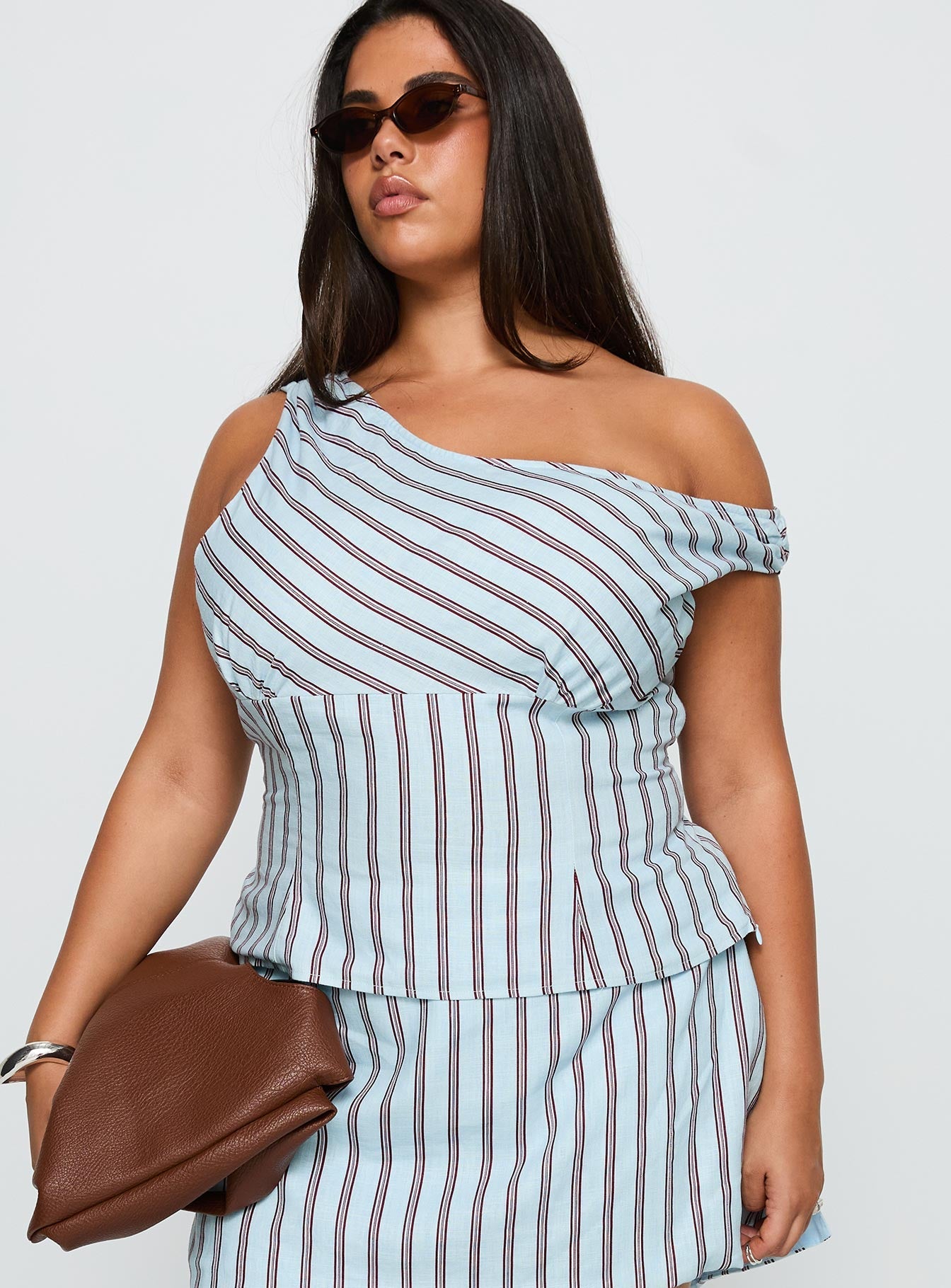 Del Rio Off The Shoulder Top Blue / Maroon Curve