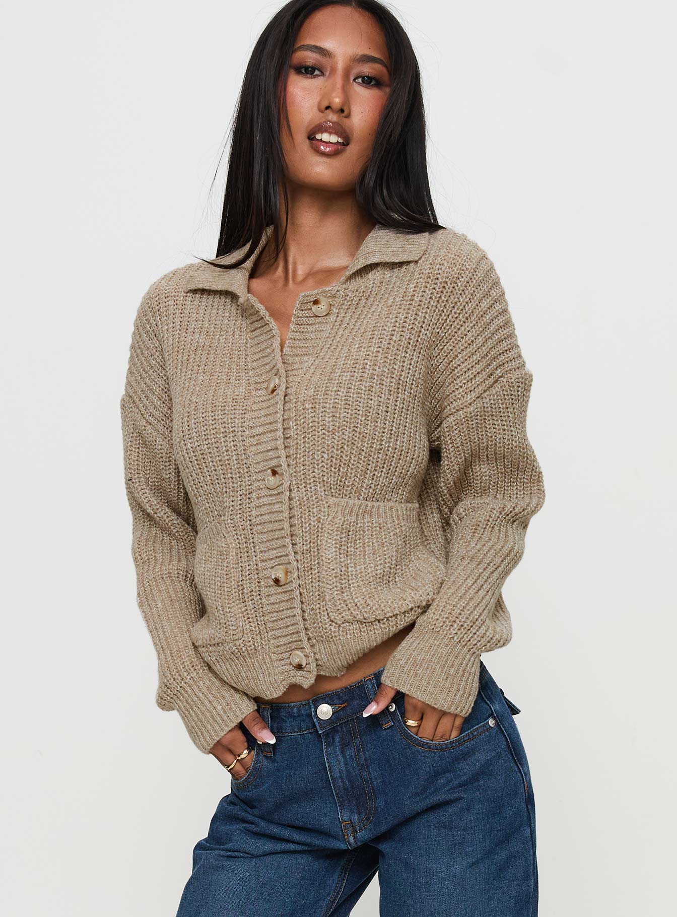 Darcel Button Up Knit Cardigan Mocha
