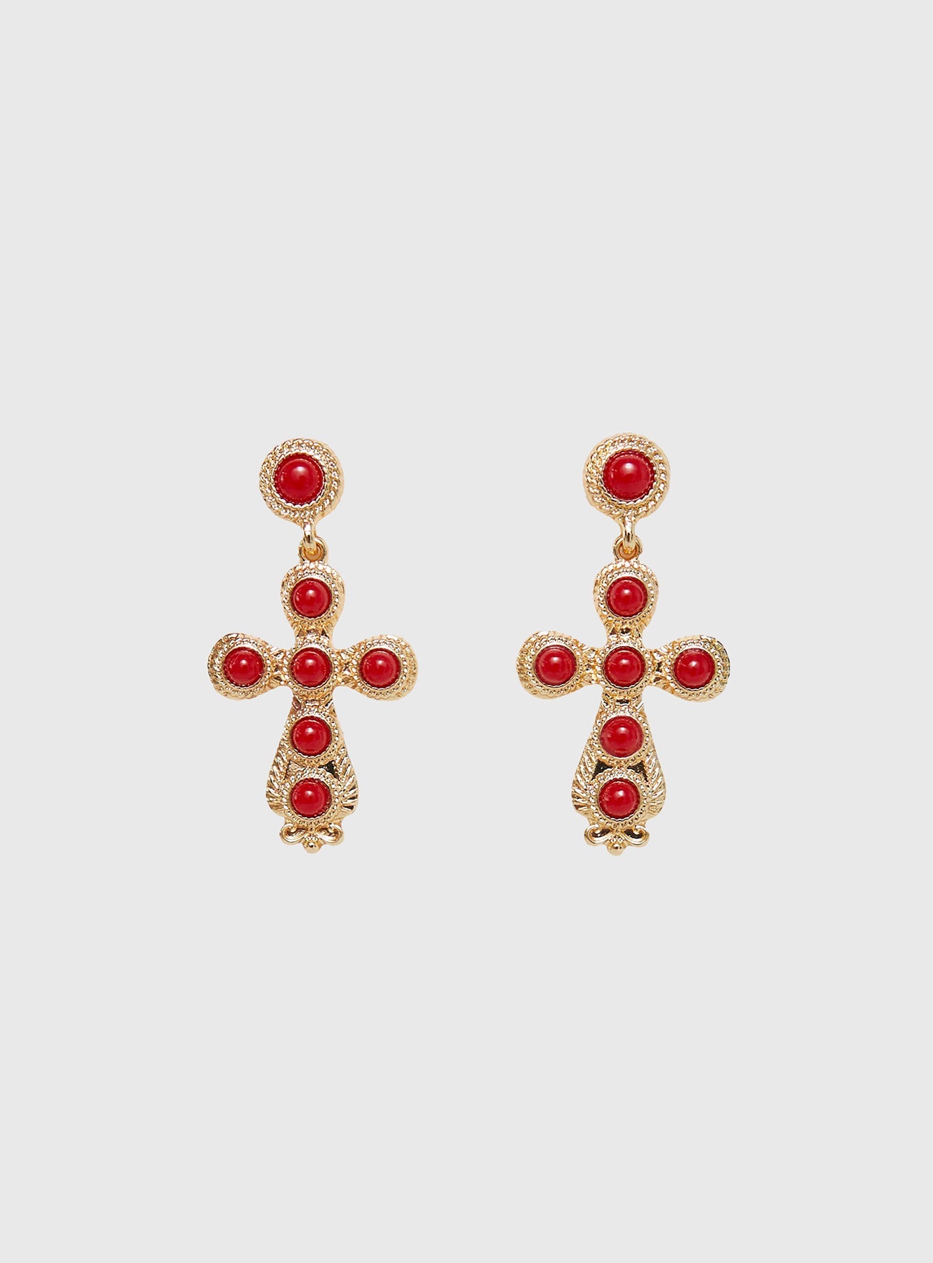 Oakwood Cross Earrings Gold / Red