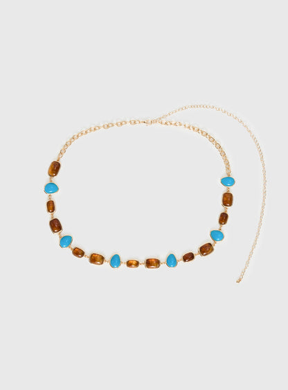 Nuvora Gemstone Chain Belt Gold