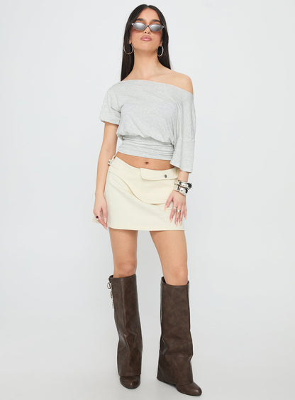 Supersonic Belted Denim Mini Skirt Ivory
