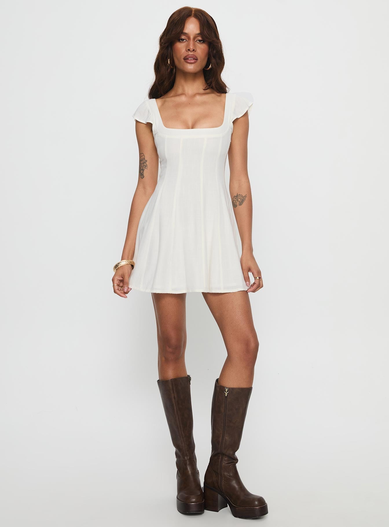 Annah Cap Sleeve Tie Up Mini Dress White