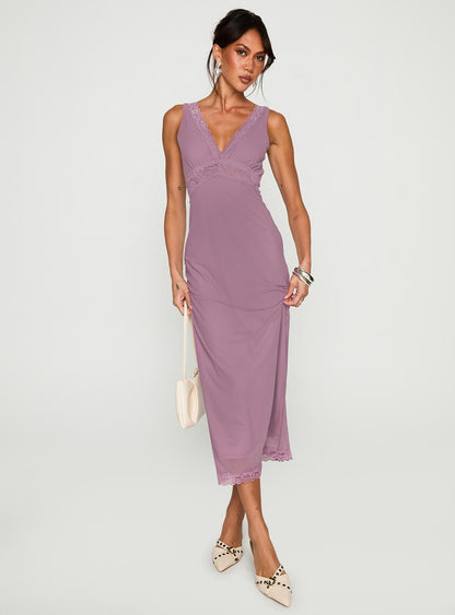 Between The Lines Lace Trim Maxi Dress Purple