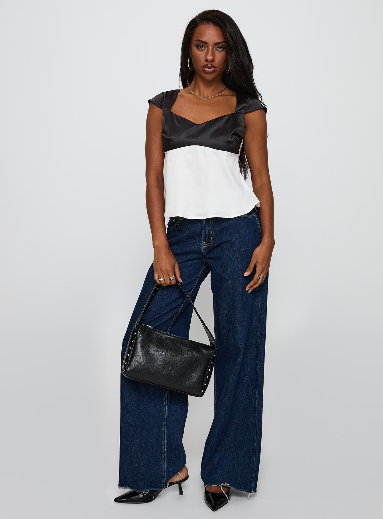 Think About It Cap Sleeve Top Black / White