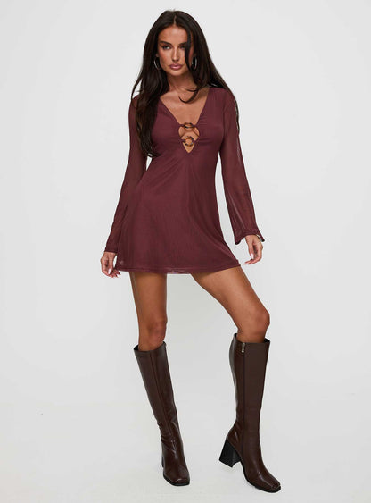 Artique Long Sleeve Mini Dress Brown