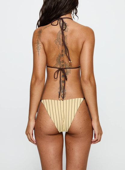 Alizzi Tie Front Triangle Bikini Top Yellow Stripe