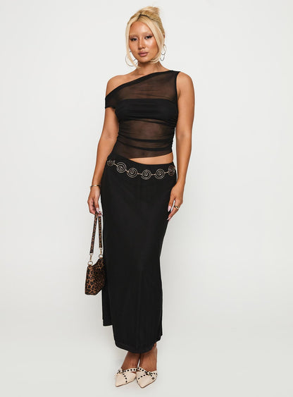 Aristocrat One Shoulder Mesh Set Black