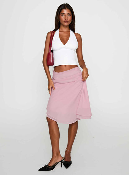 Evanescence Asymmetrical Midi Skirt Pastel Pink