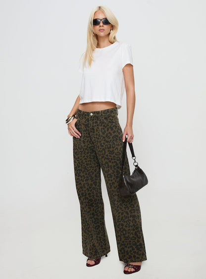 Briony Low Rise Wide Leg Jean Leopard