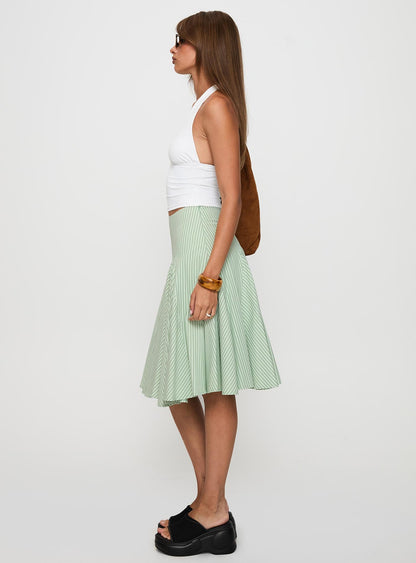 Evangaleine Pleat Midi Skirt Green / White