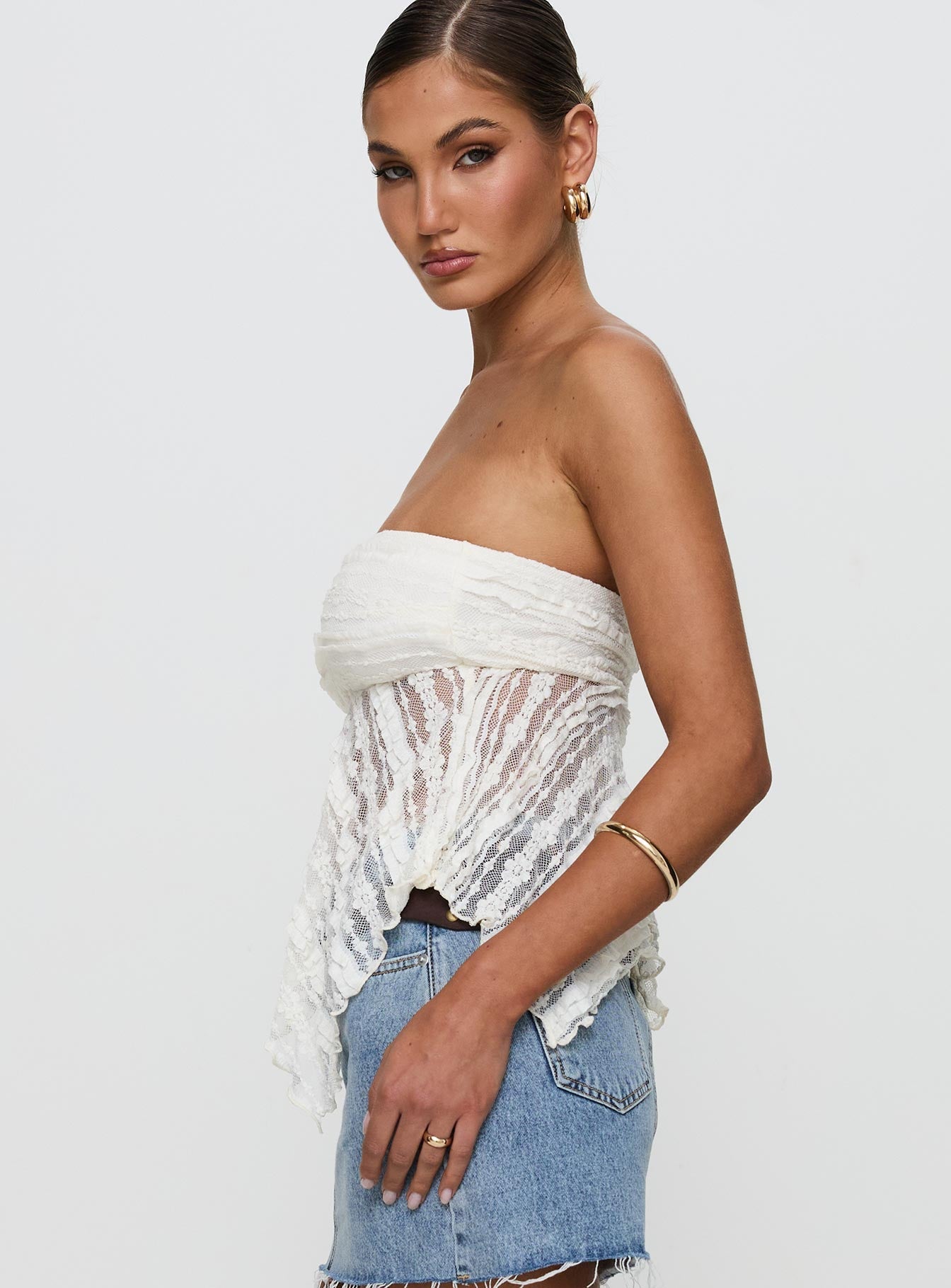 You Were Right Strapless Textured Top Cream