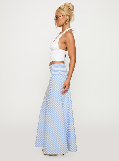 Every Girl Shirred Maxi Skirt Blue Check