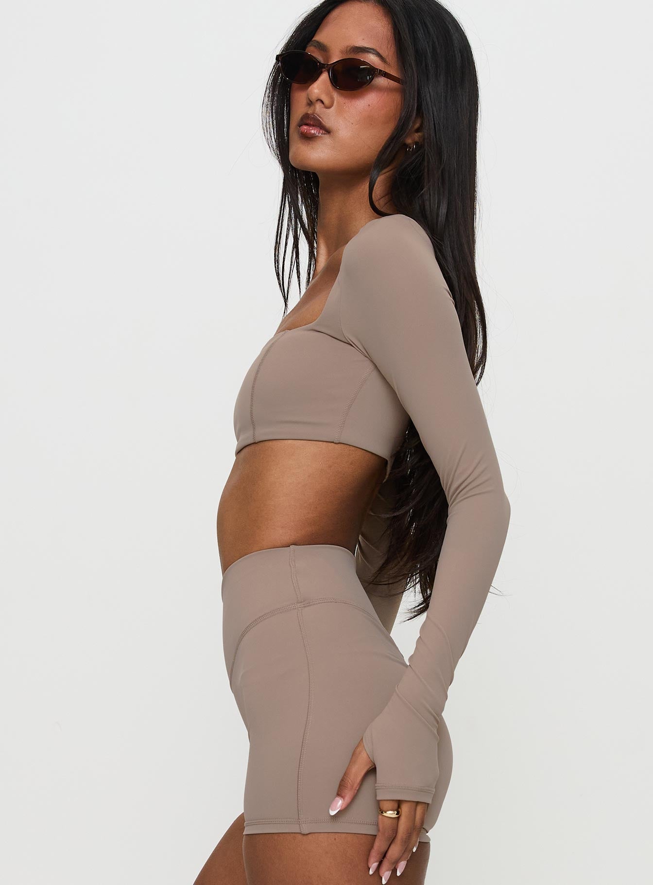 Set Point Active Square Neck Long Sleeve Top Taupe