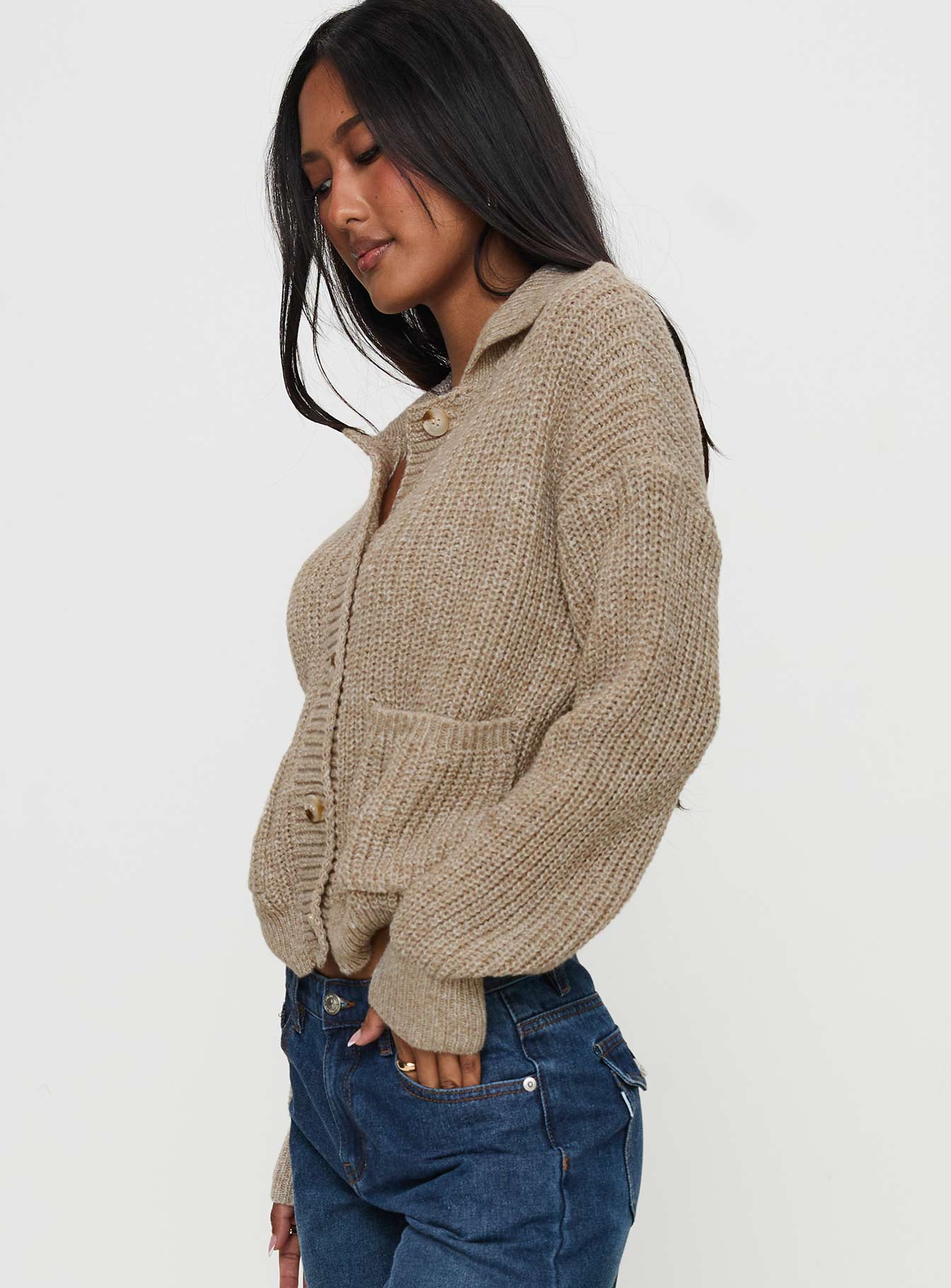 Darcel Button Up Knit Cardigan Mocha