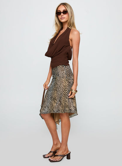 Diora Asymmetrical Midi Skirt Animal Print