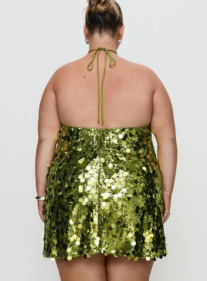 Fluorescents Halter Mini Dress Green Curve