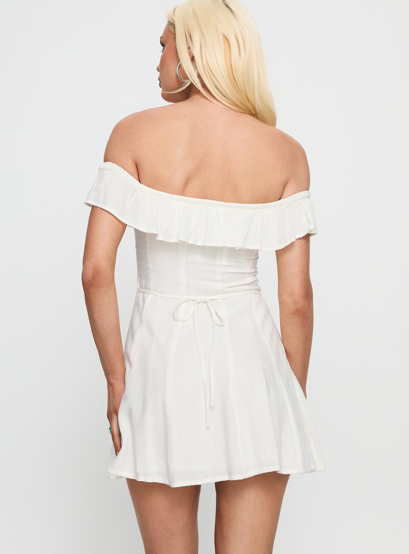 Corail Off Shoulder Frill Mini Dress White