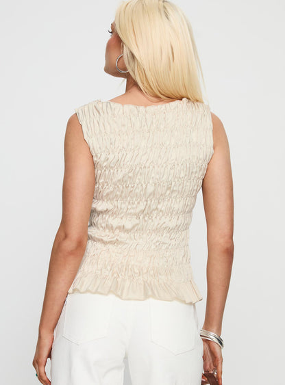 Elenir Shirred Top Beige