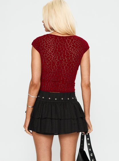 Fire Sign Studded Tiered Mini Skirt Black
