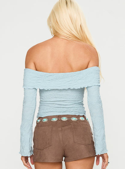Back With Love Off Shoulder Long Sleeve Top Blue