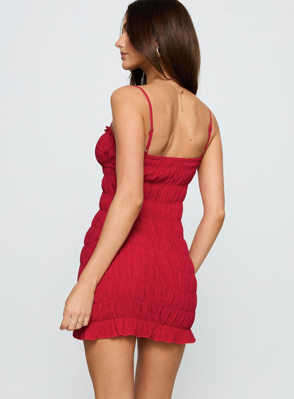 Agent Of Love Shirred Mini Dress Red