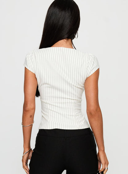 Santa Cruz Zip Through Top White Pinstripe